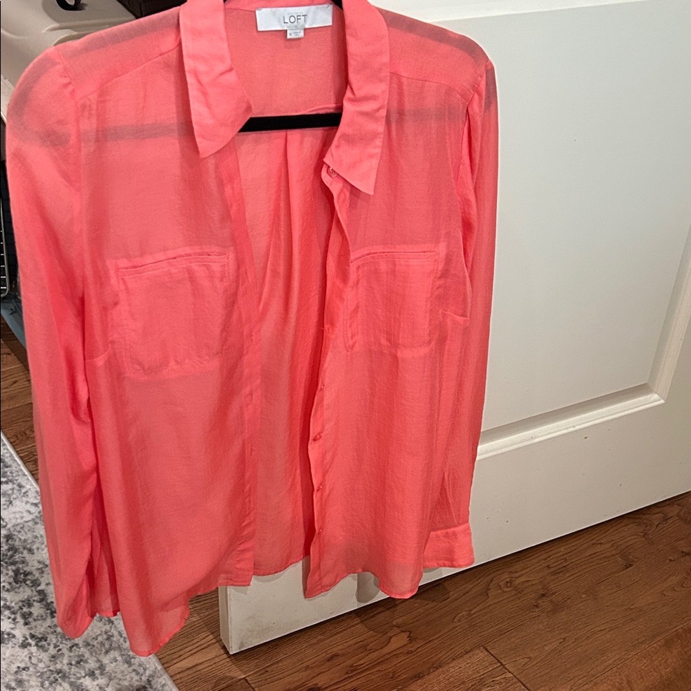LOFT coral Sheer Blouse